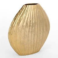 Gold Ribbed Metal Vase, 14.5 in.