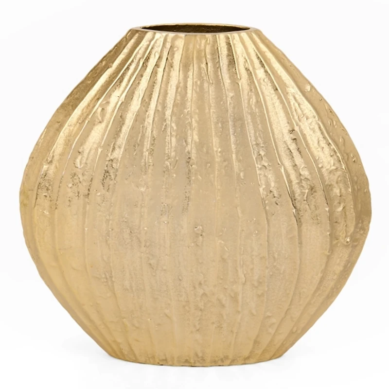 Gold Ribbed Metal Vase, 14.5 in.