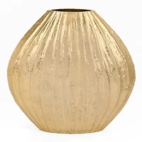 Gold Ribbed Metal Vase, 14.5 in.