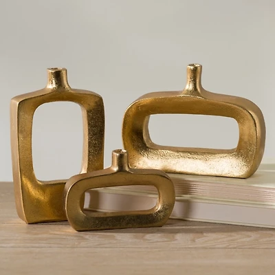 Gold Cutout Modern Bud Vases, Set of 3