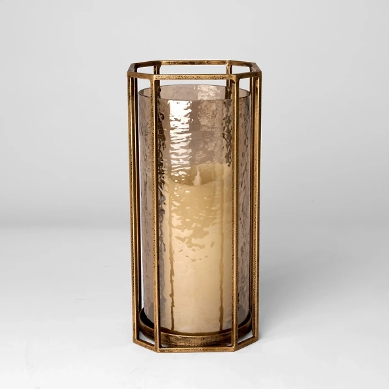 Gold Faceted Glass Hurricane Lantern