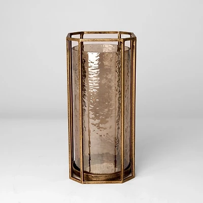 Gold Faceted Glass Hurricane Lantern