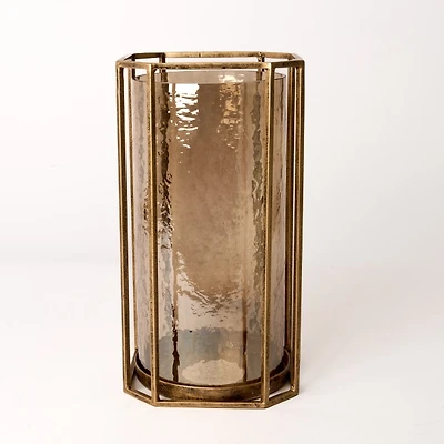 Gold Faceted Glass Hurricane Lantern, 13 in.