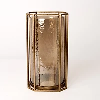 Gold Faceted Glass Hurricane Lantern, 13 in.