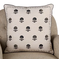 Gray Stitched Floral Pillow