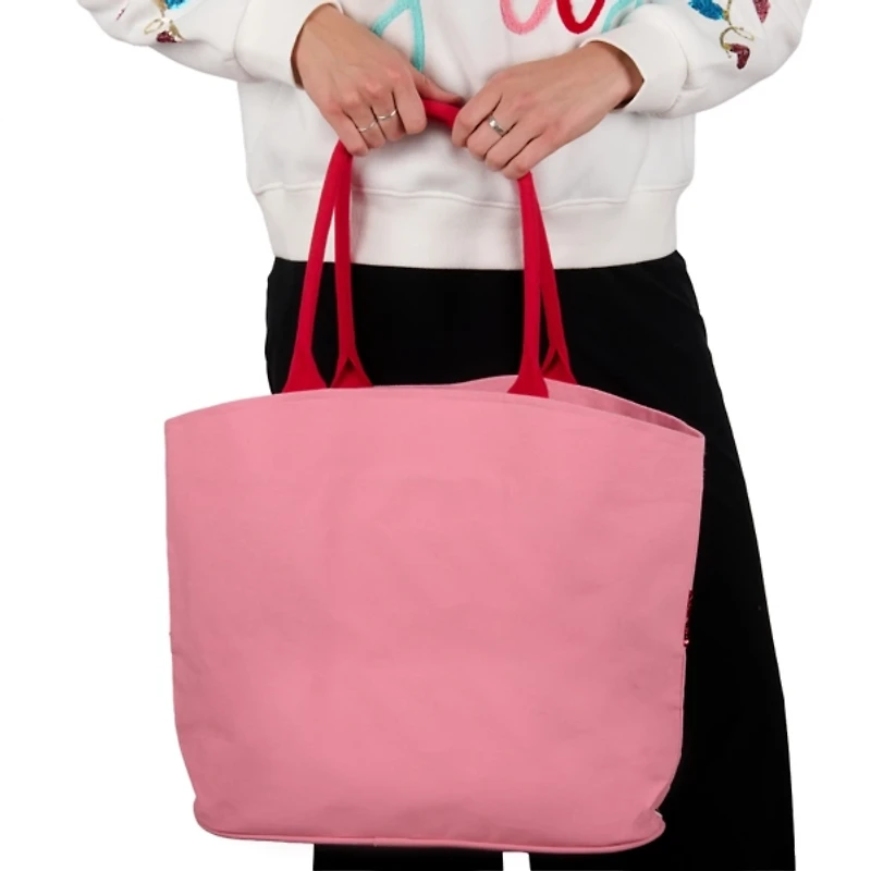 Pink Sequin Candy Cane Christmas Tote