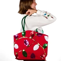 Red Sequin Christmas Lights Tote