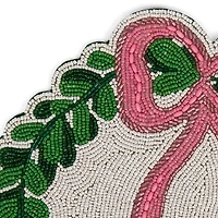 Christmas Wreath Pink Bow Beaded Placemat