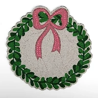 Christmas Wreath Pink Bow Beaded Placemat