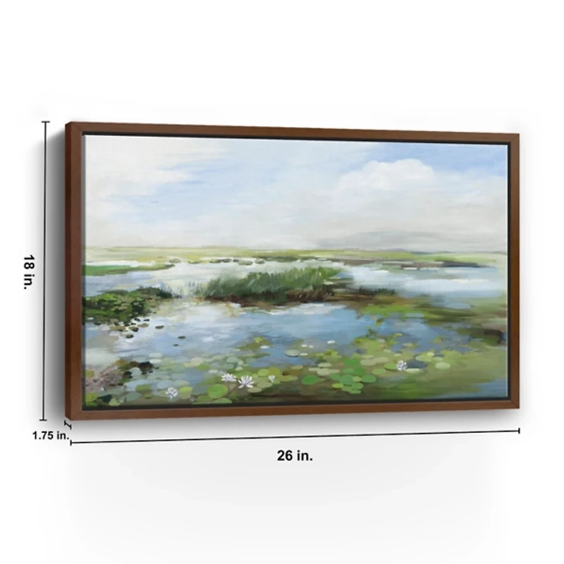 Lily Pond Scene Framed Canvas Art Print