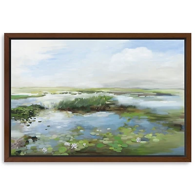 Lily Pond Scene Framed Canvas Art Print