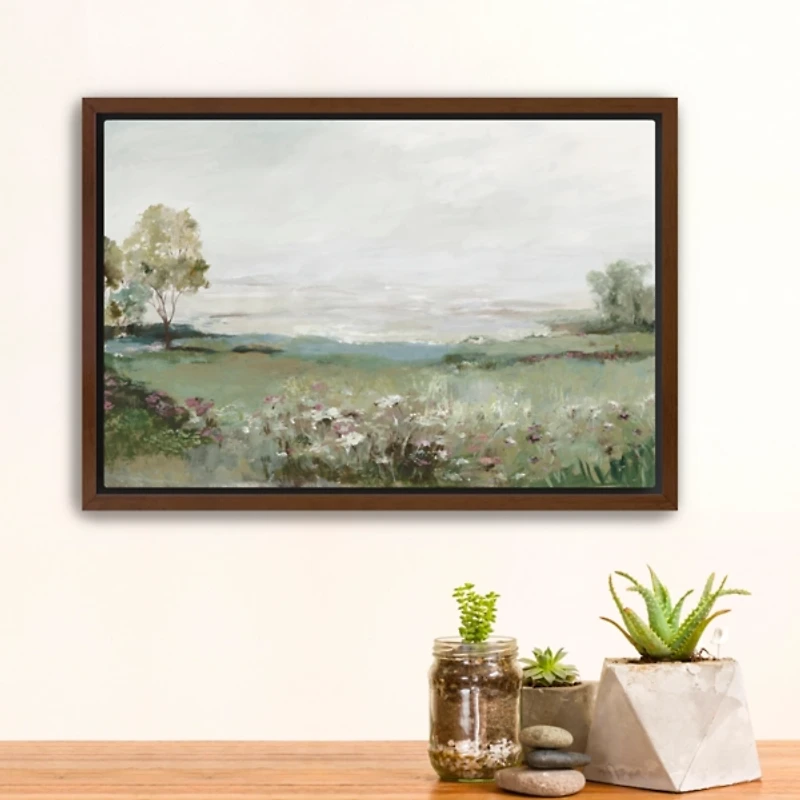 Green Prairie Field Framed Canvas Art Print