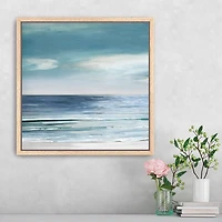 Blue & Silver Shore Framed Canvas Art Print