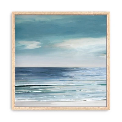 Blue & Silver Shore Framed Canvas Art Print