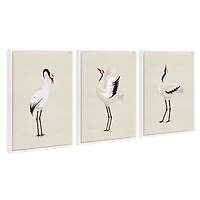 Red Crown Crane Framed Canvas Art Prints, Set of 3