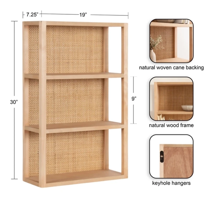 Natural Rattan & Wood Ori Wall Shelf