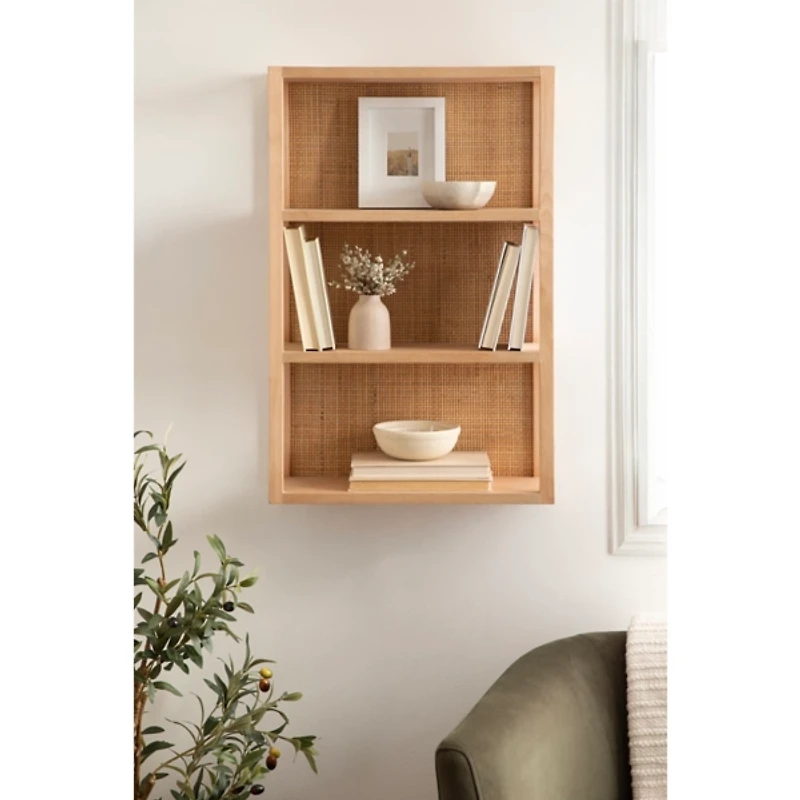 Natural Rattan & Wood Ori Wall Shelf