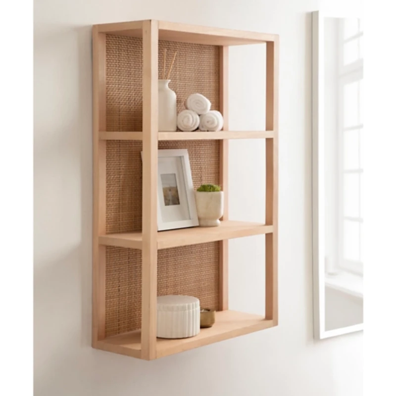 Natural Rattan & Wood Ori Wall Shelf