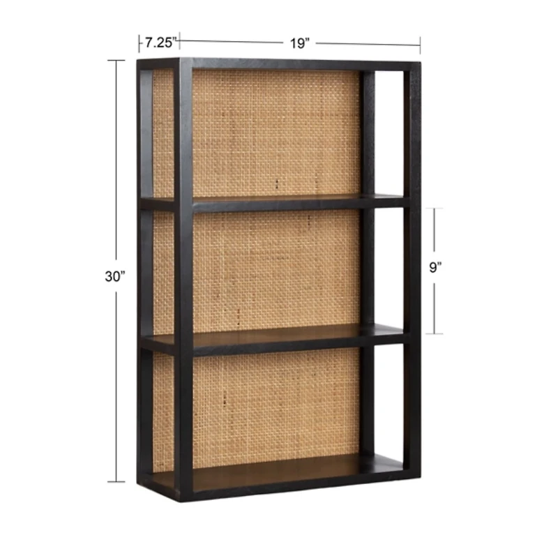 Natural Rattan & Black Wood Ori Wall Shelf
