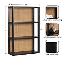 Natural Rattan & Black Wood Ori Wall Shelf