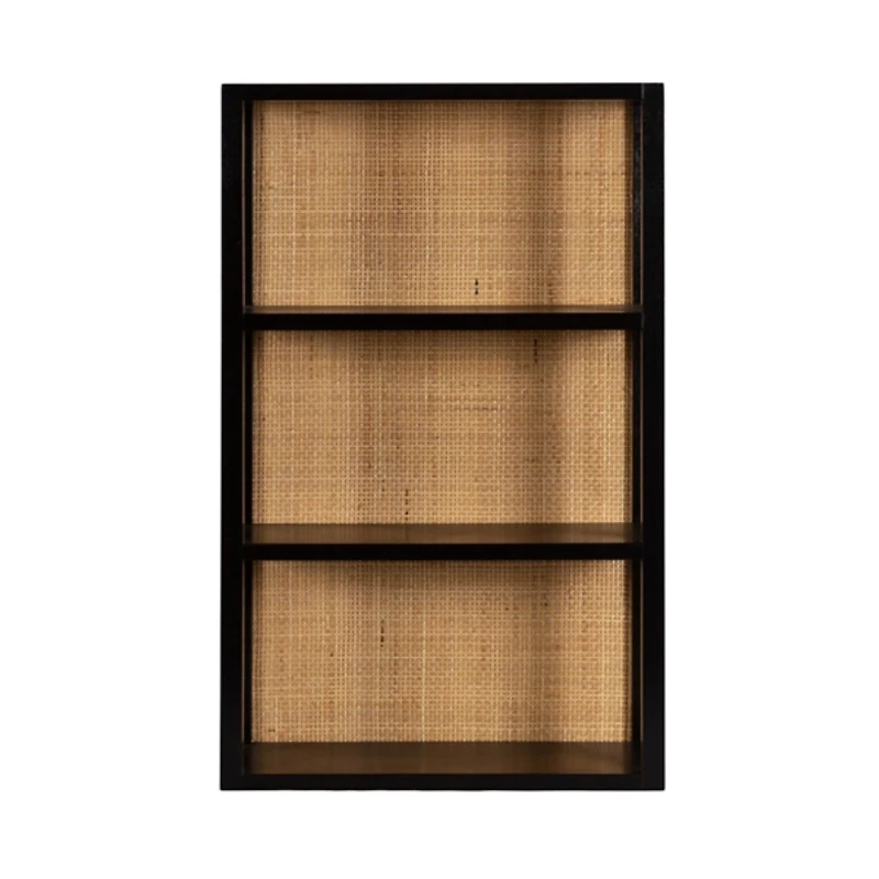 Natural Rattan & Black Wood Ori Wall Shelf