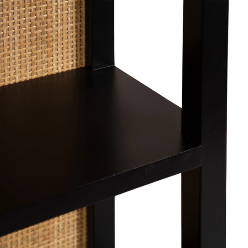 Natural Rattan & Black Wood Ori Wall Shelf