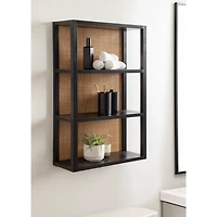 Natural Rattan & Black Wood Ori Wall Shelf