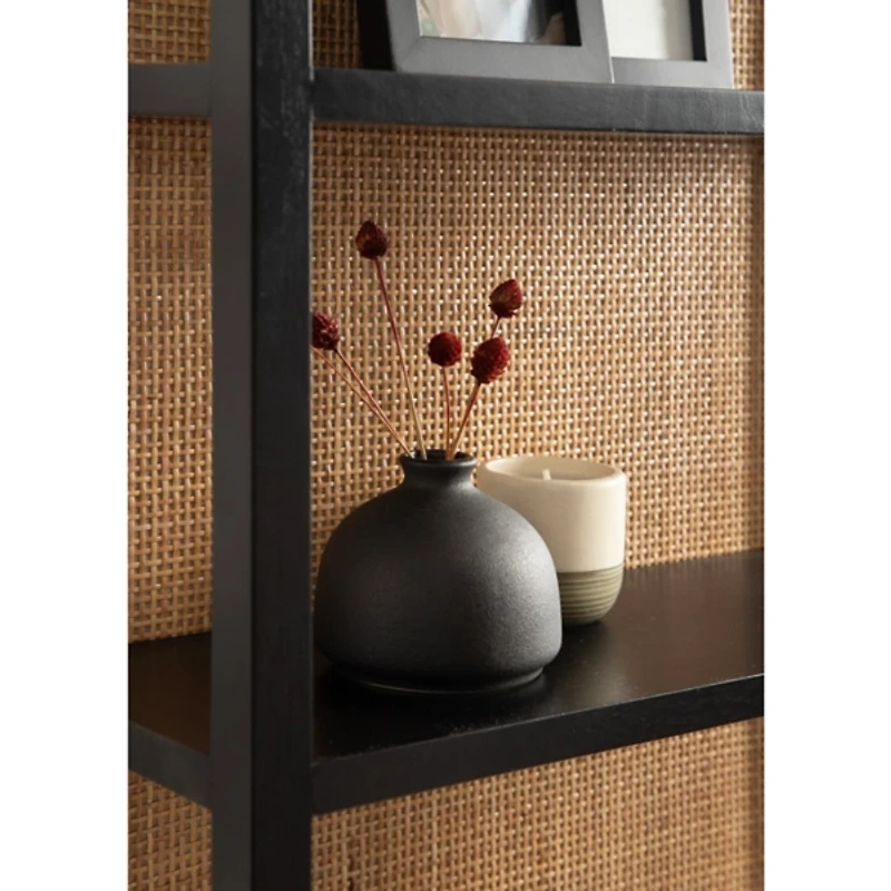 Natural Rattan & Black Wood Ori Wall Shelf