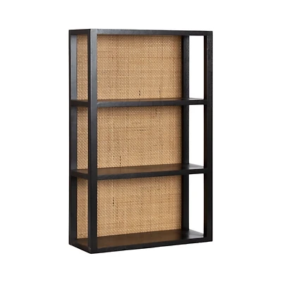 Natural Rattan & Black Wood Ori Wall Shelf