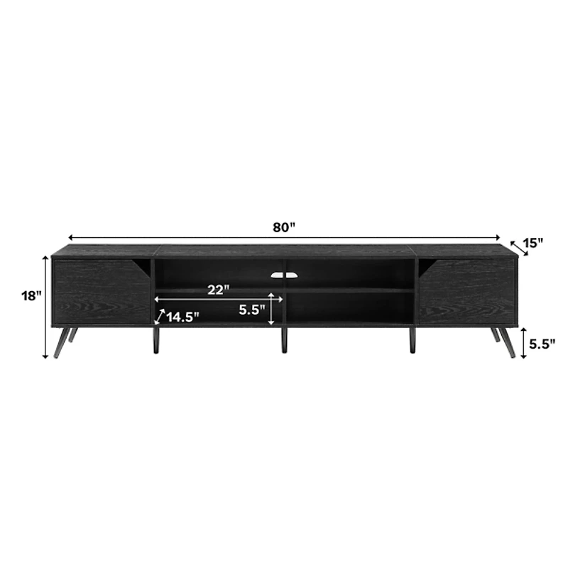 Black Contemporary 2-Door TV Stand, 80 in.