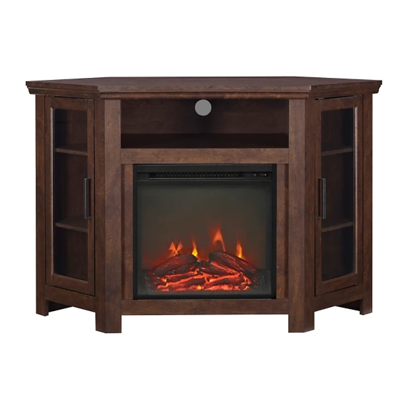 Walnut Fireplace Corner TV Stand