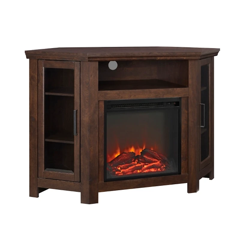 Walnut Fireplace Corner TV Stand