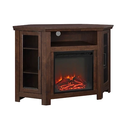 Walnut Fireplace Corner TV Stand