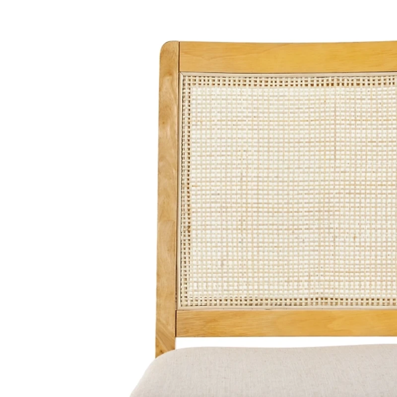 Natural Wood & Rattan Dining Chairs, Set of 2