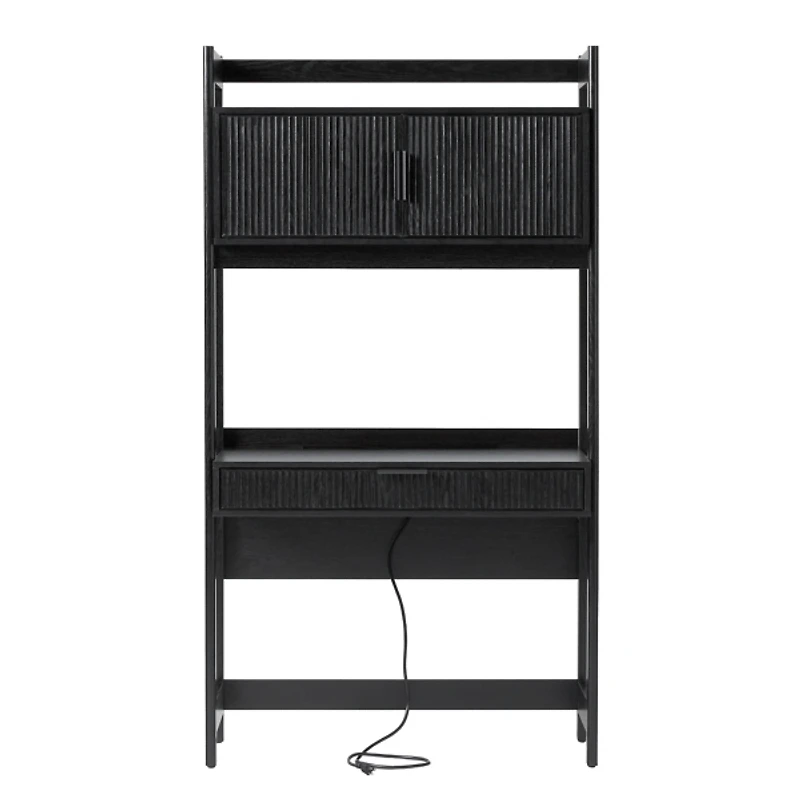 Black Transitional Reeded Hutch Desk