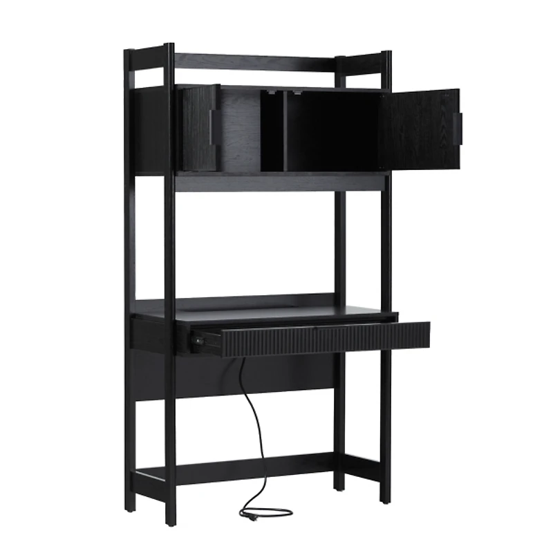 Black Transitional Reeded Hutch Desk