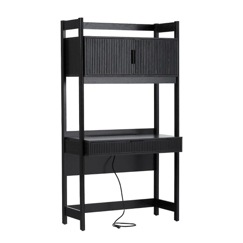 Black Transitional Reeded Hutch Desk
