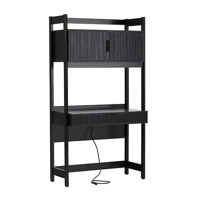 Black Transitional Reeded Hutch Desk