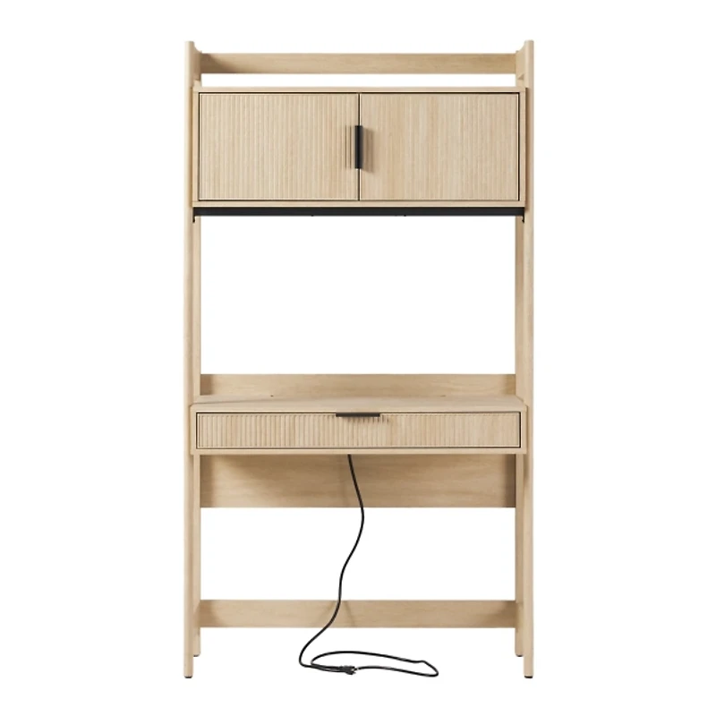 Natural Transitional Reeded Hutch Desk