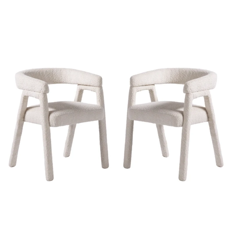 Cream Boucle Upholstered Dining Chairs, Set of 2