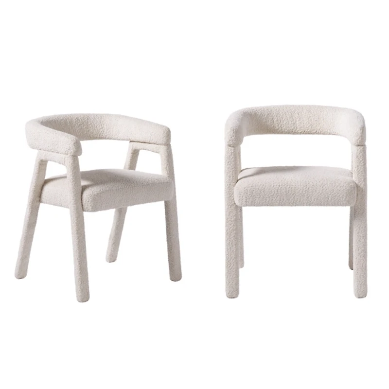 Cream Boucle Upholstered Dining Chairs, Set of 2