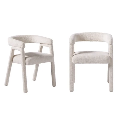 Cream Boucle Upholstered Dining Chairs, Set of 2
