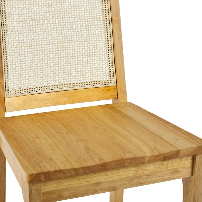 Natural Wood & Rattan Counter Stools, Set of 2