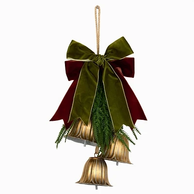 Gold Metal Bells with Greenery, 17 in.