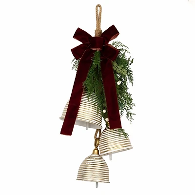 Triple Metal Bells with Greenery & Bow, 29 in.