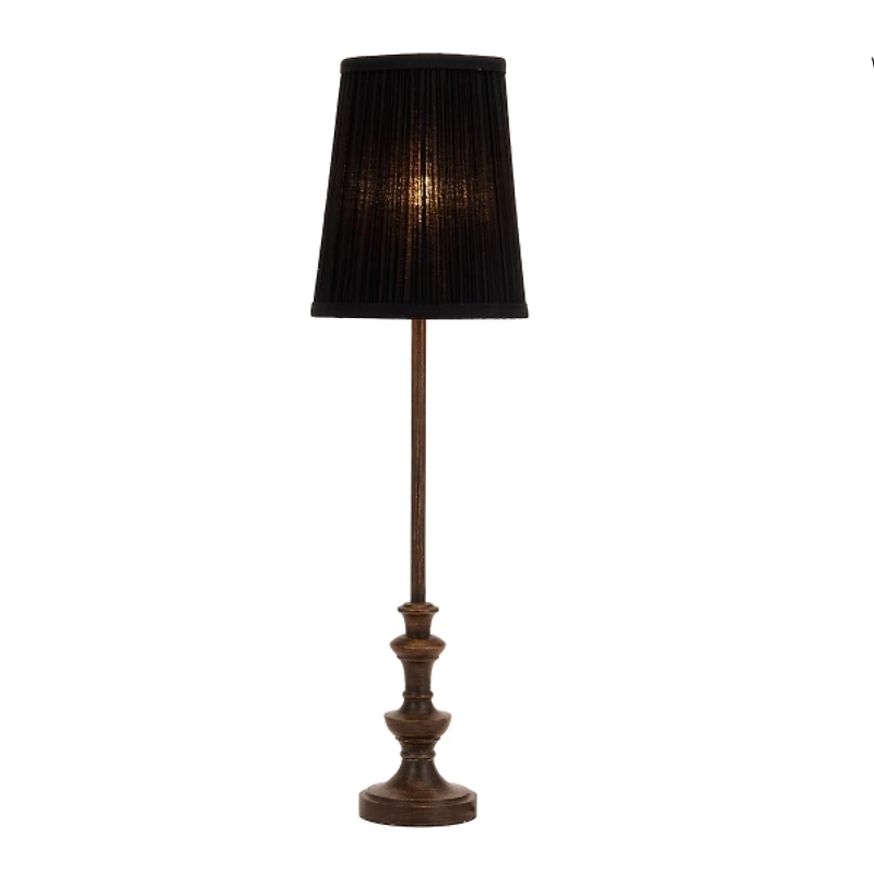 Brown Resin Buffet Lamp with Black Pleated Shade