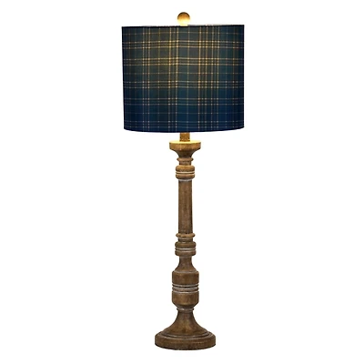 Brown Buffet Lamp with Blue Plaid Shade
