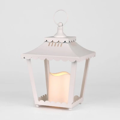 LED White Metal Scalloped Lantern, 10.5 in.