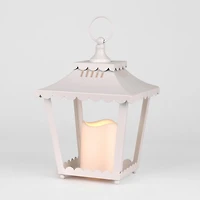 LED White Metal Scalloped Lantern, 10.5 in.