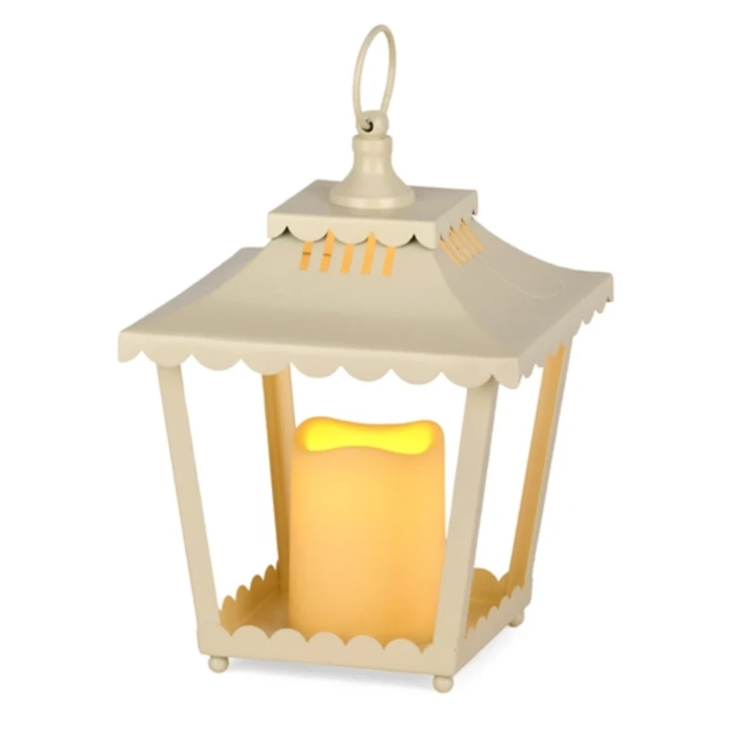 LED White Metal Scalloped Lantern, 10.5 in.